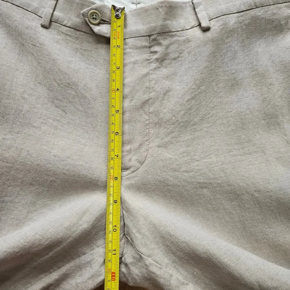 Nordstrom Men's Linen Pants 36W Flat Front Dress Trousers Beige Lightweight